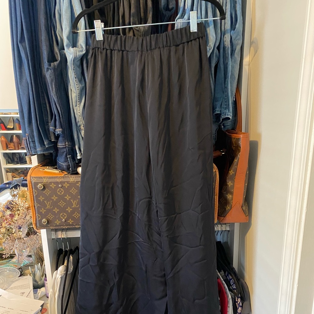 Black silk St. John wide leg pants